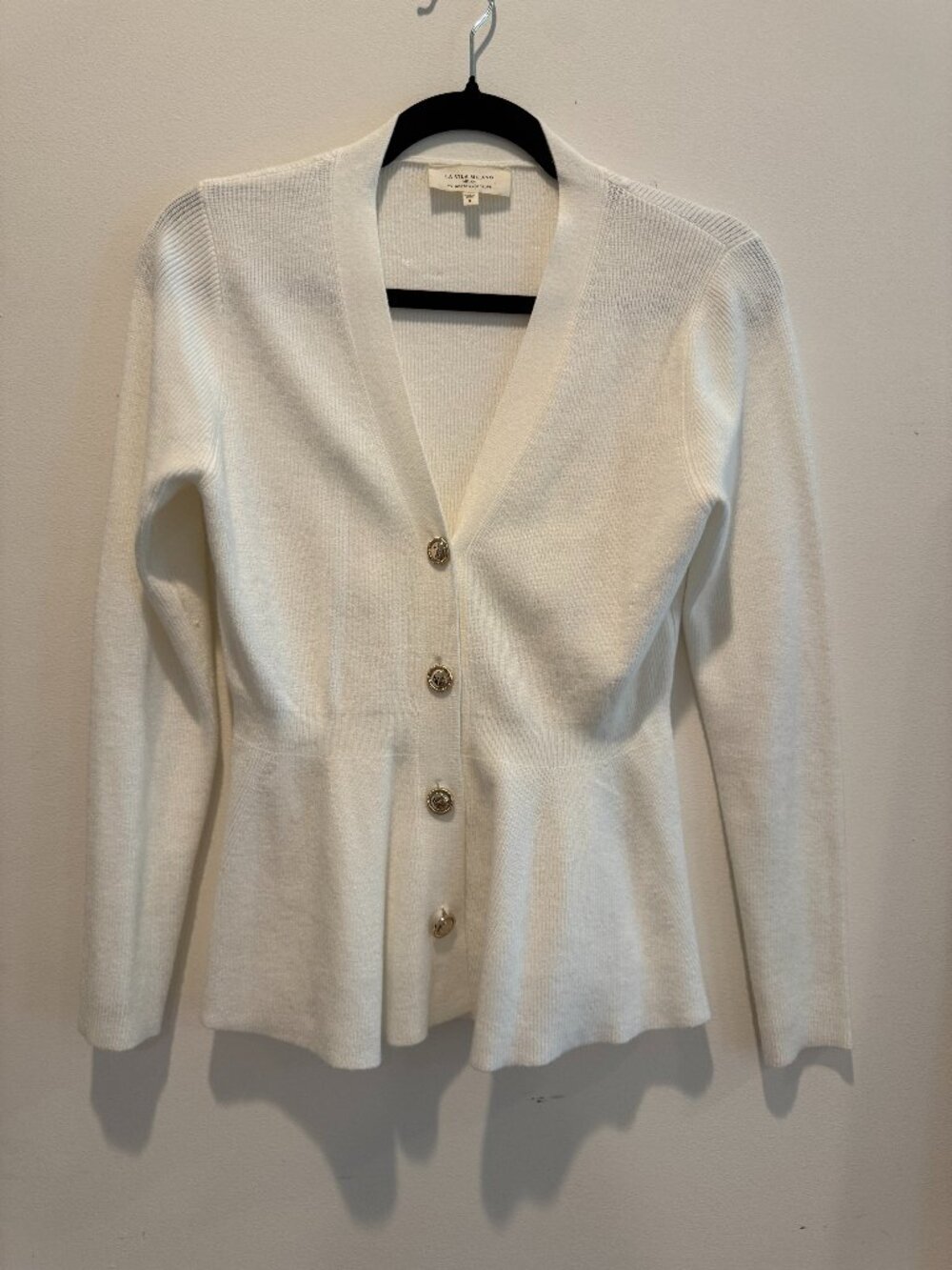 La Vila Milano stretch ribbed cardigan in soft white - small